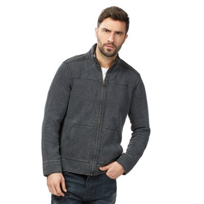 Big and tall dark grey pique zip through sweater